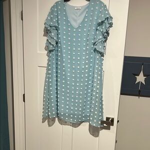 Chic Soul Blue Polka Dot Midi Dress